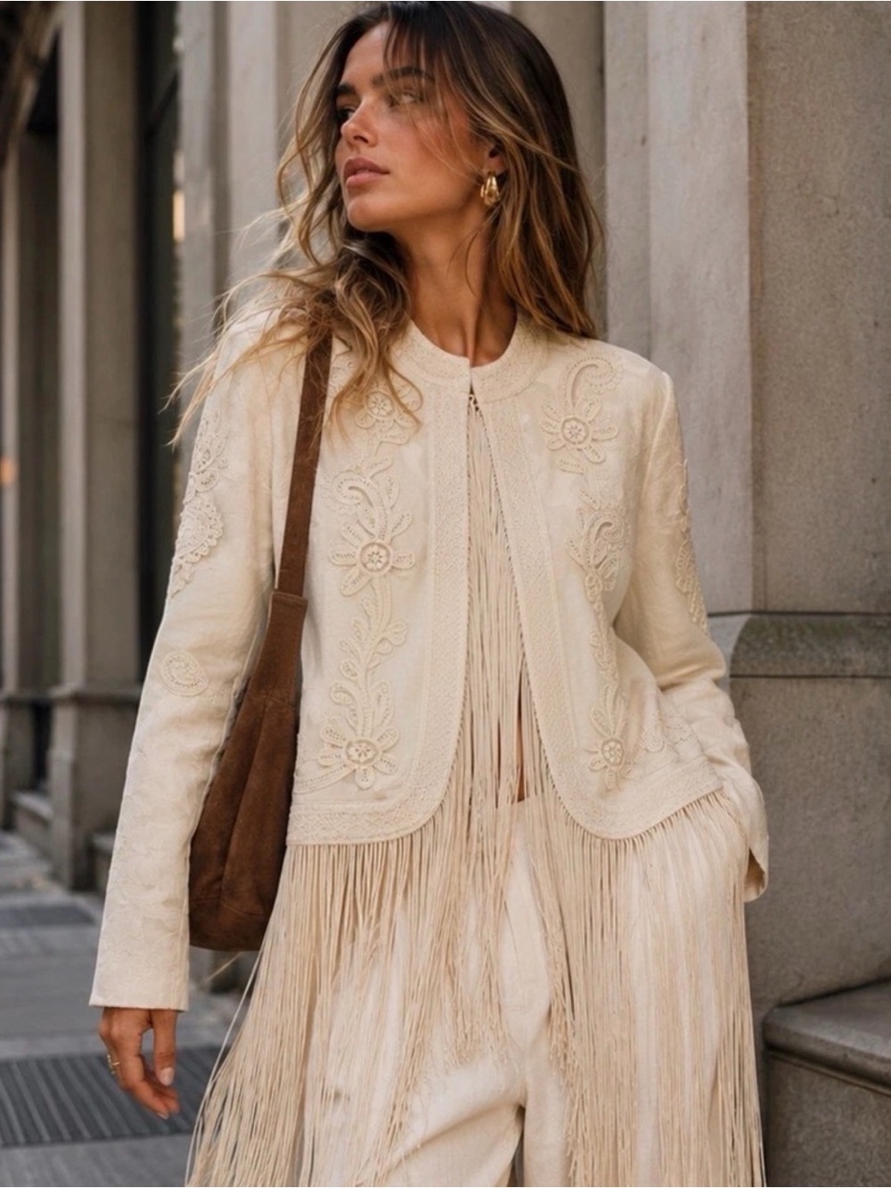 NWT! ZARA ZW Collection Fringe Jacket, Ecru, xsmall